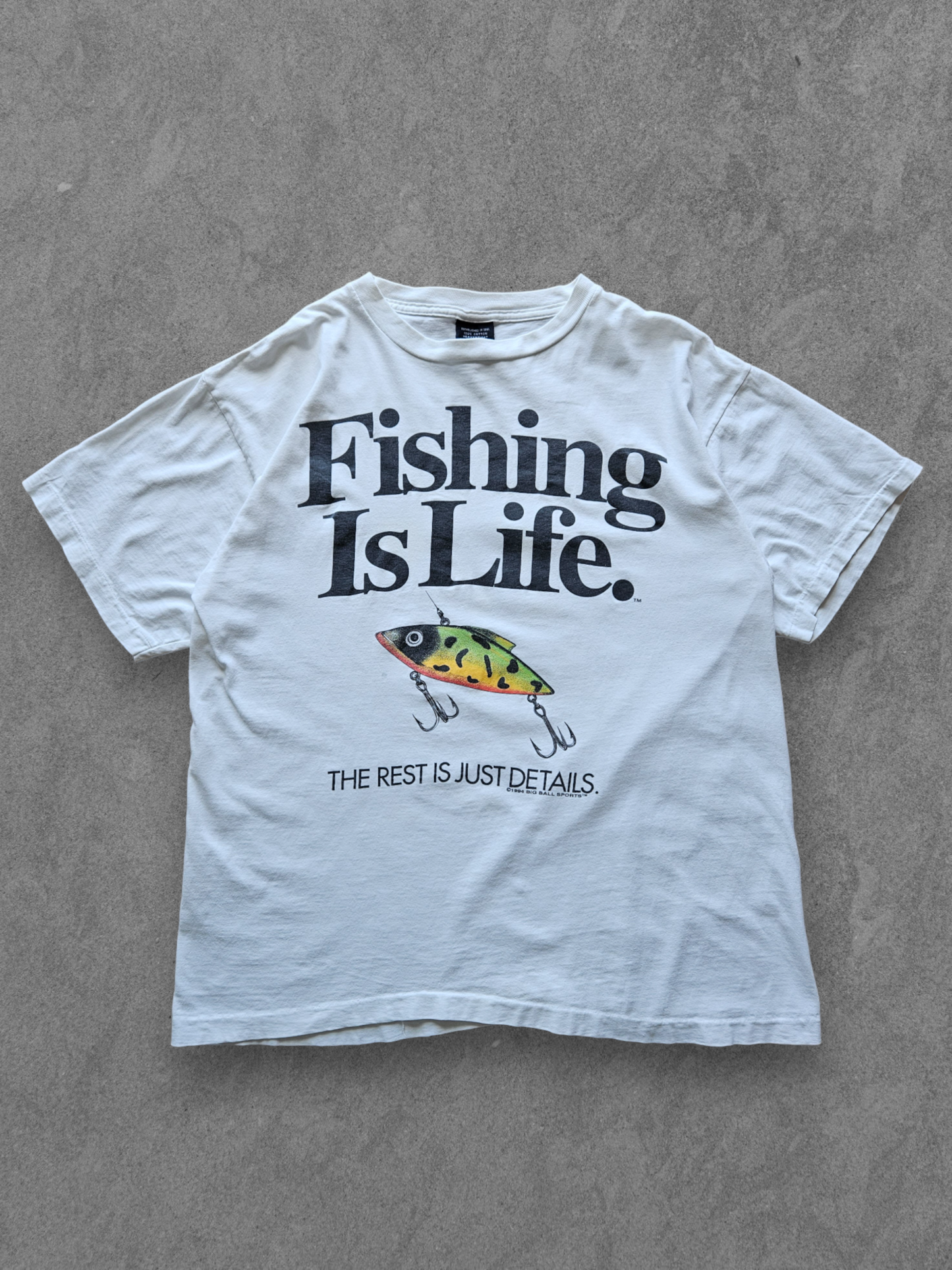 90s BIG BALL SPORTS ''FISHING IS LIFE'' T-SHIRT [XL]