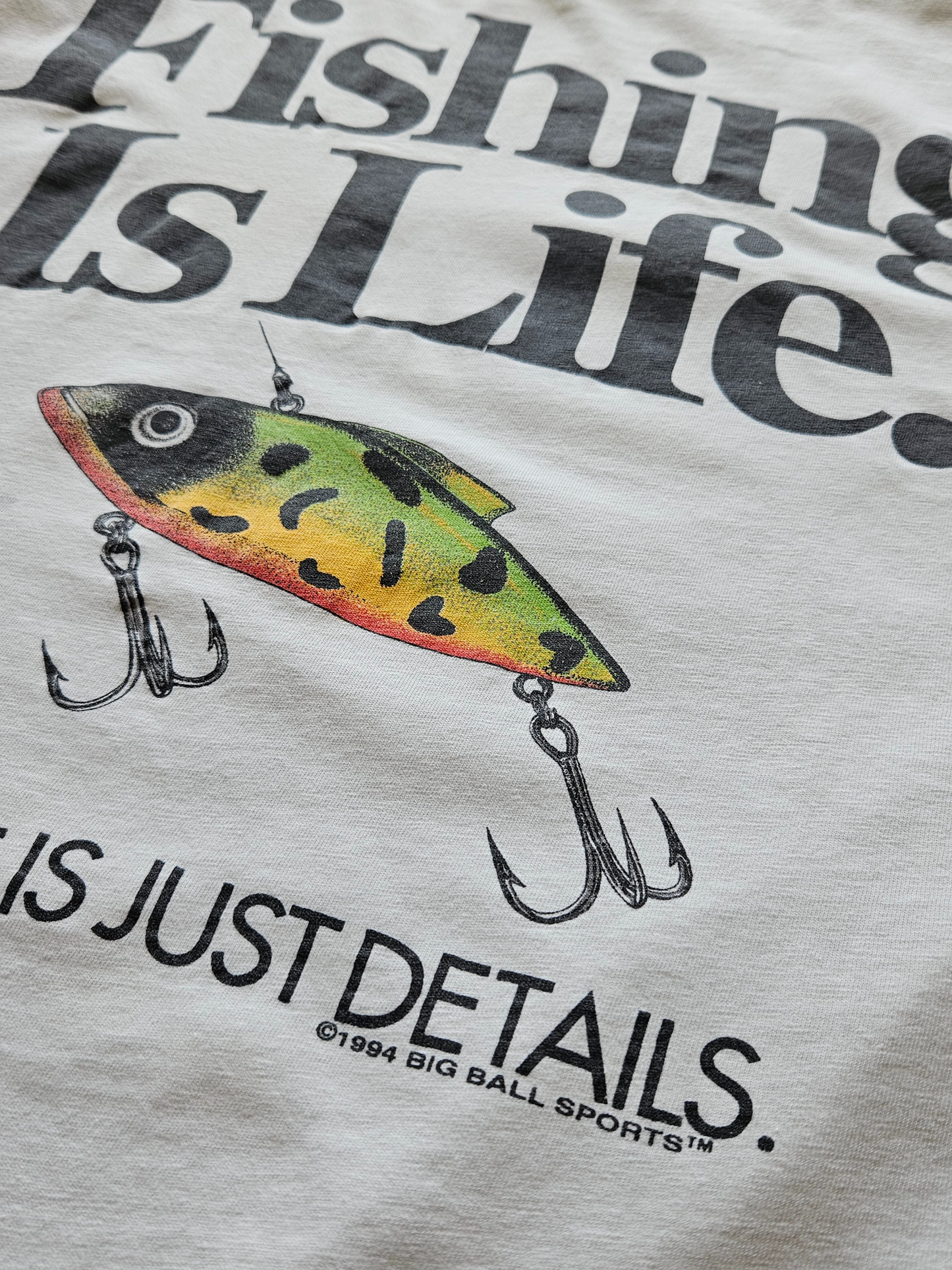 90s BIG BALL SPORTS ''FISHING IS LIFE'' T-SHIRT [XL]