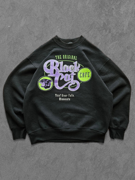 90s FRUIT OF THE LOOM ''BLACK CAT CAFE'' SWEATSHIRT [L]