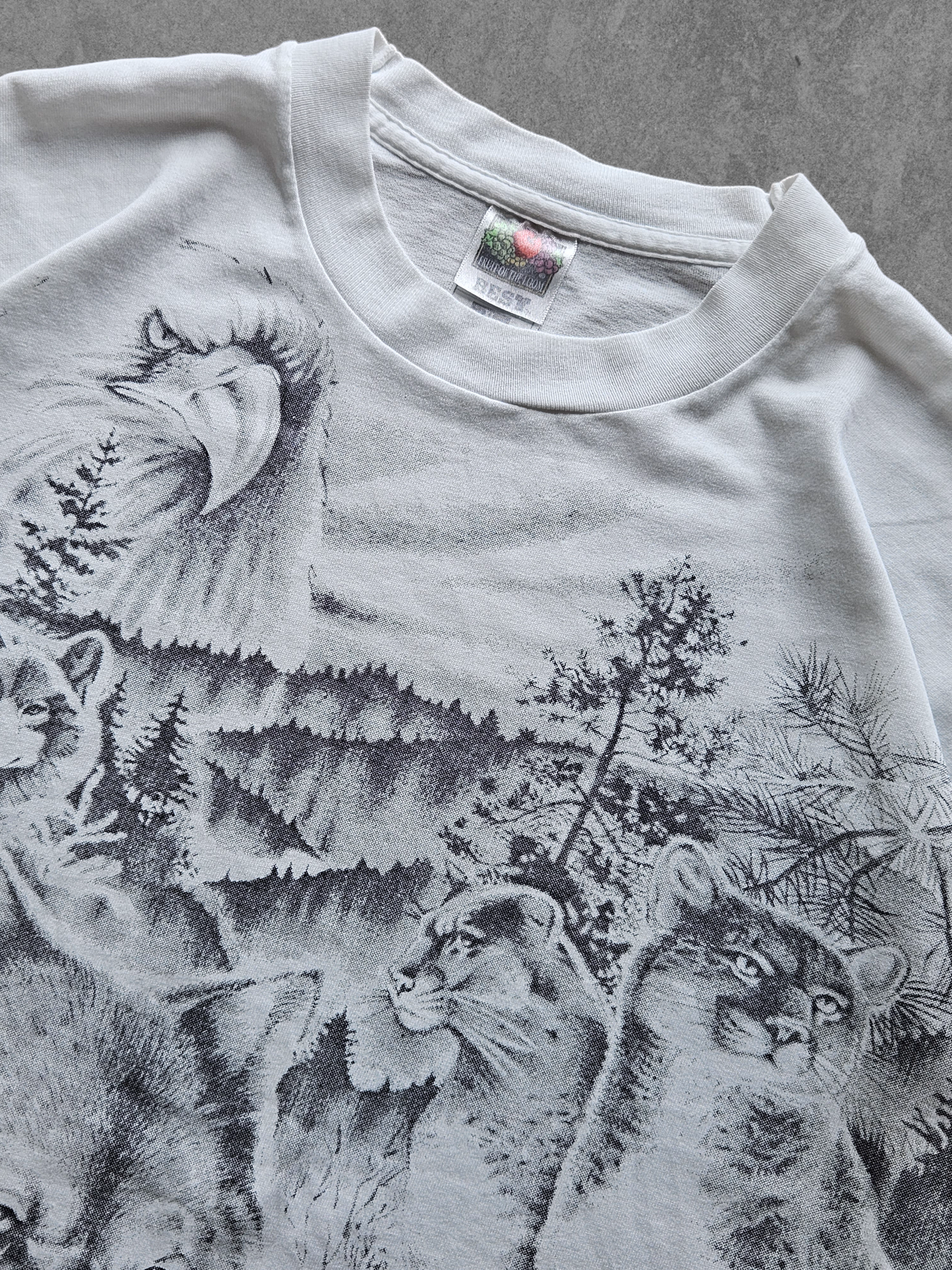 90s FRUIT OF THE LOOM ''ENCHANTED FOREST'' T-SHIRT [XL]