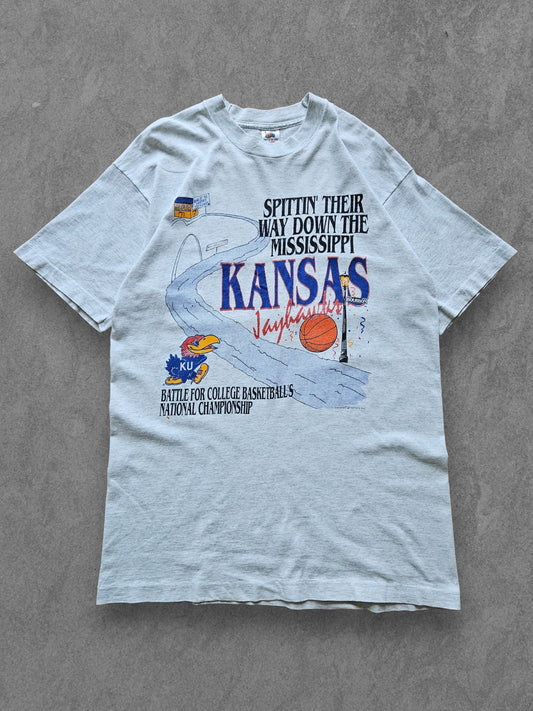 90s FRUIT OF THE LOOM ''KANSAS JAYHAWKS'' T-SHIRT [L]