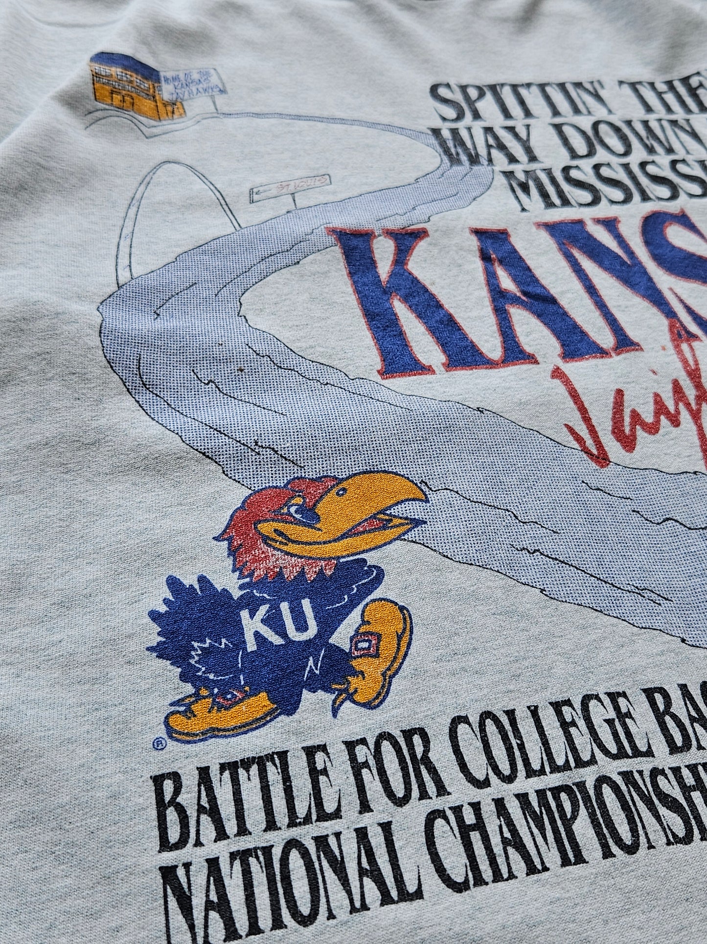 90s FRUIT OF THE LOOM ''KANSAS JAYHAWKS'' T-SHIRT [L]