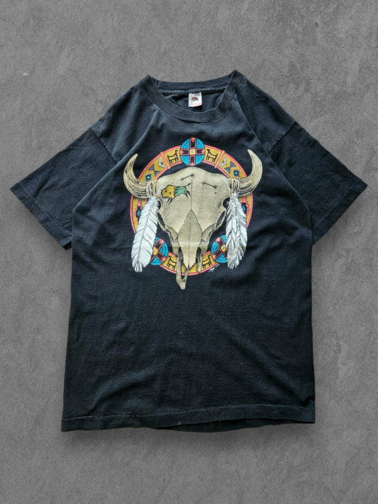 90s FRUIT OF THE LOOM ''NATIVE BULL'' T-SHIRT [L]