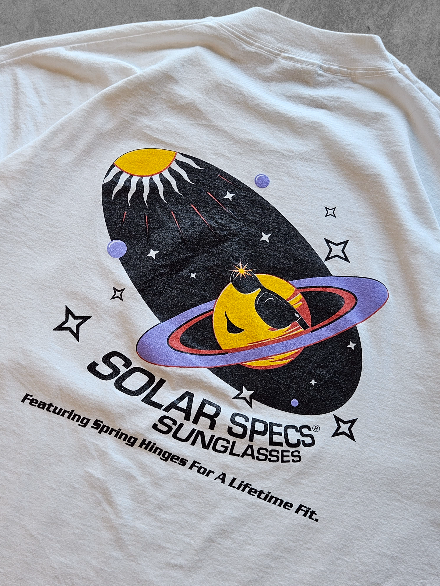 90s FRUIT OF THE LOOM ''SOLAR SPECS'' T-SHIRT [XL]