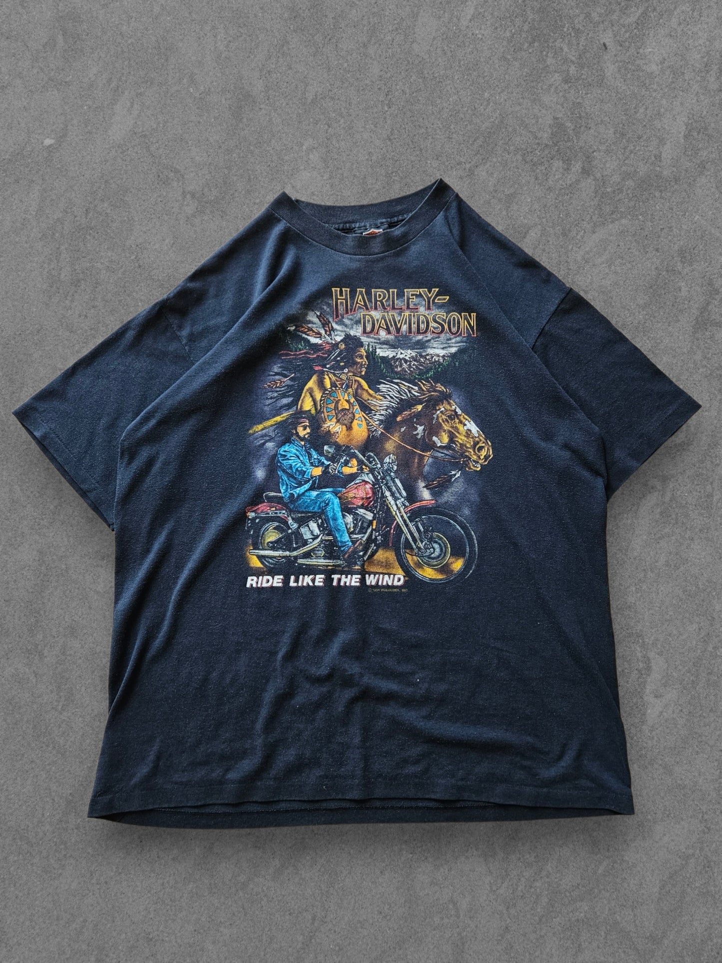 90s HARLEY DAVIDSON ''RIDE LIKE THE WIND'' T-SHIRT [XL]