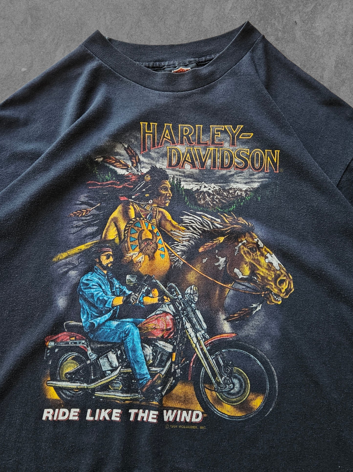 90s HARLEY DAVIDSON ''RIDE LIKE THE WIND'' T-SHIRT [XL]