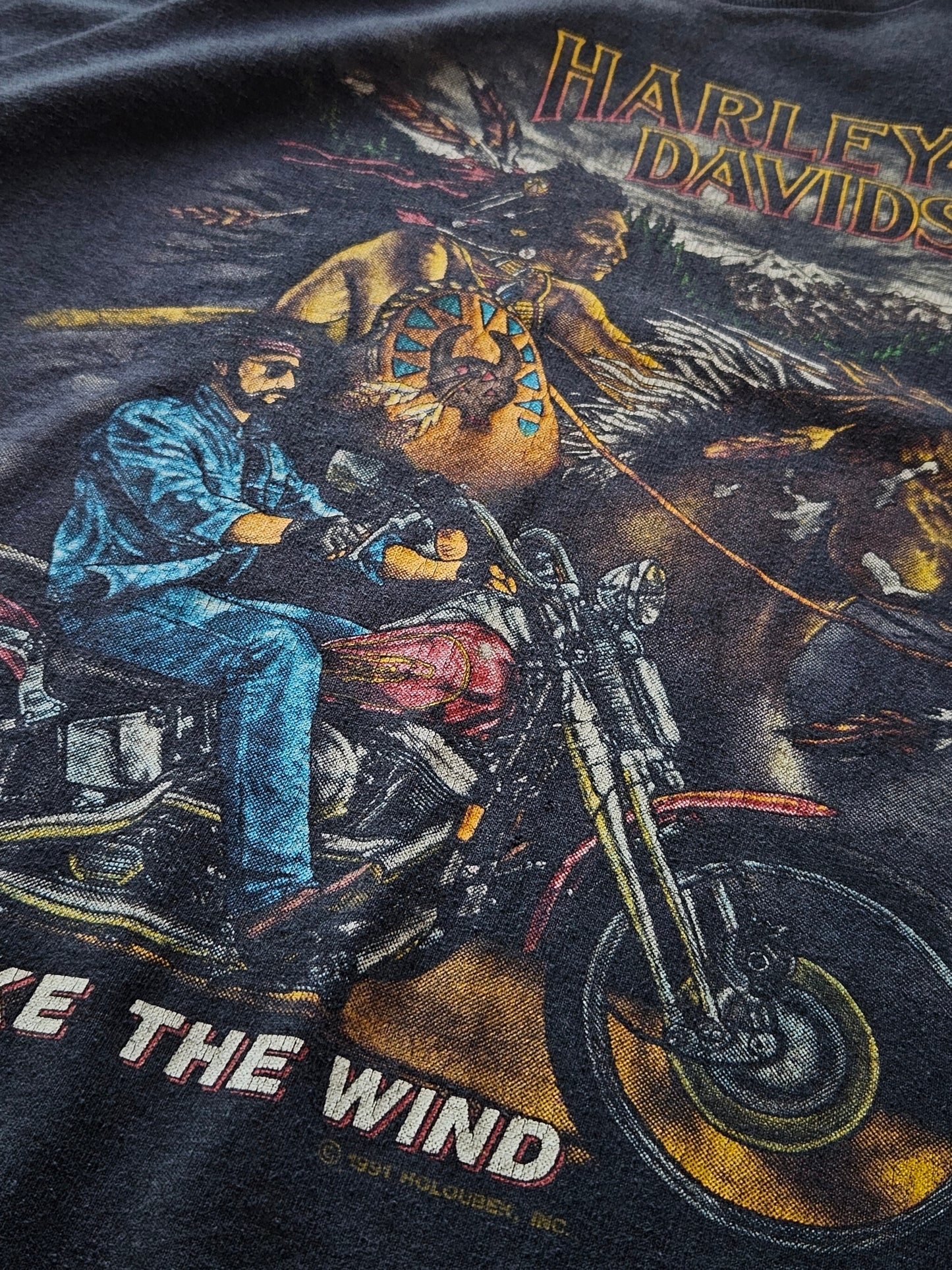 90s HARLEY DAVIDSON ''RIDE LIKE THE WIND'' T-SHIRT [XL]