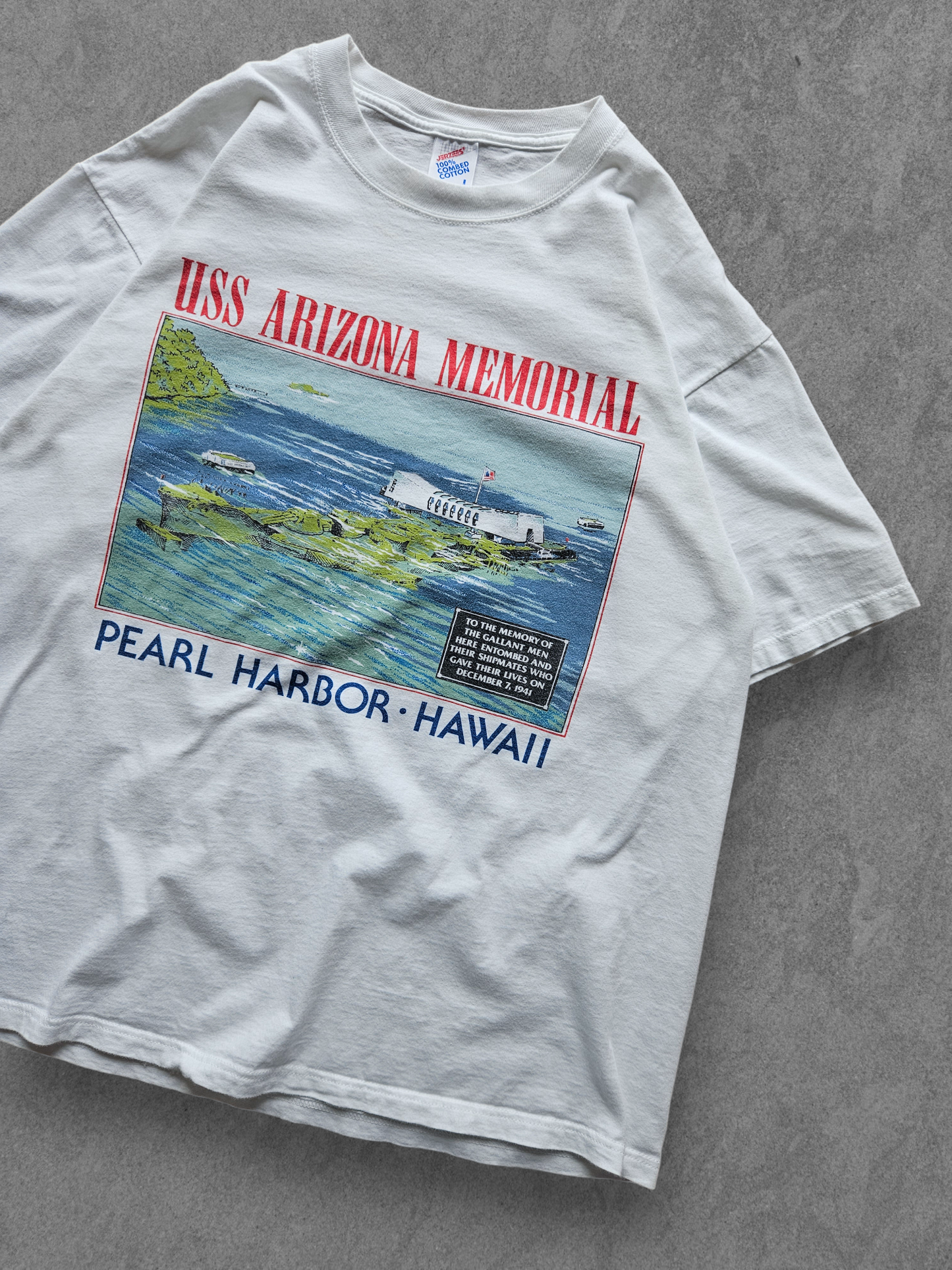 90s JERZEES ''USS ARIZONA MEMORIAL'' T-SHIRT [L]