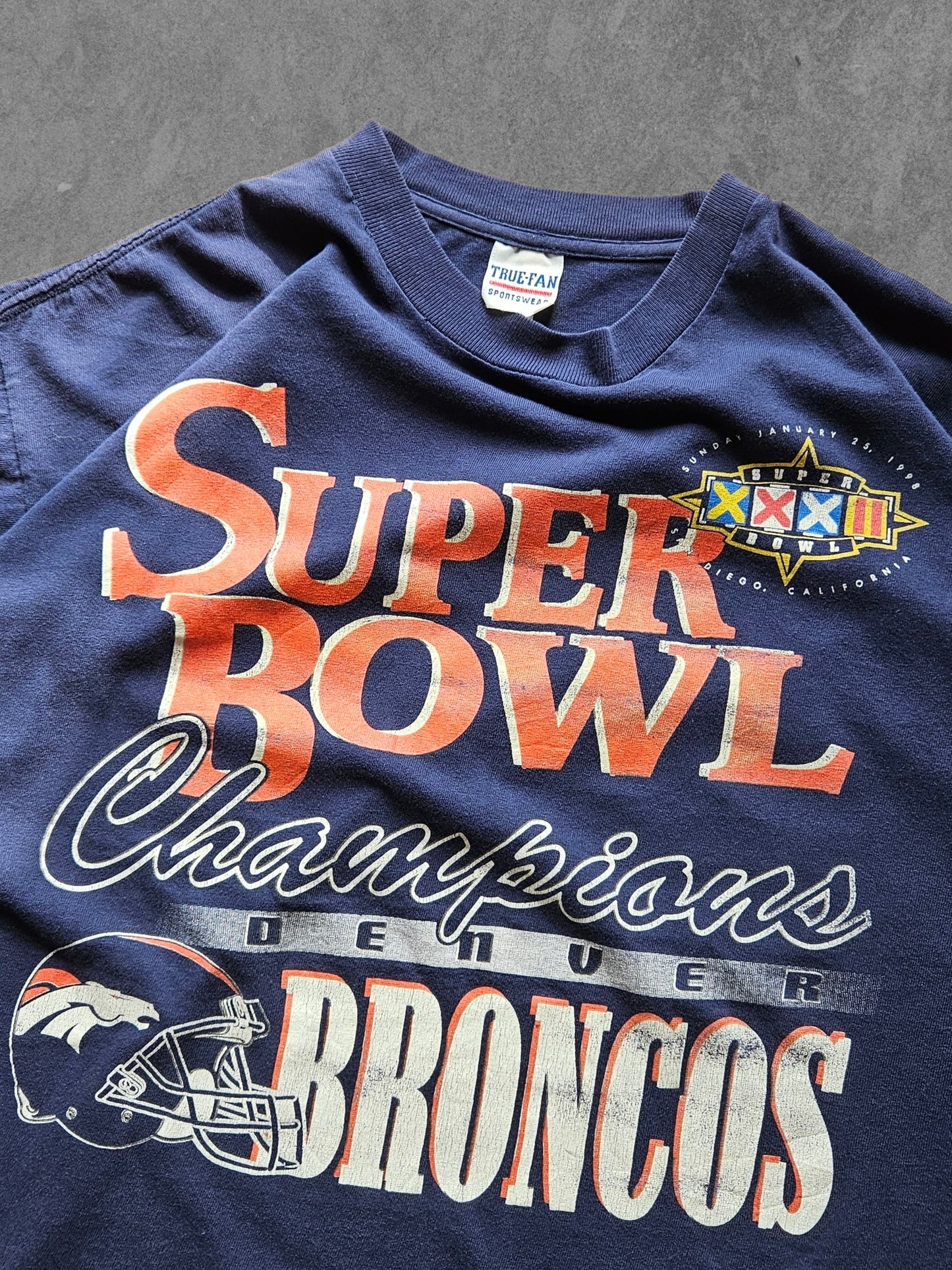 90s TRUE-FAN ''DENVER BRONCOS SUPER BOWL'' T-SHIRT [XL]