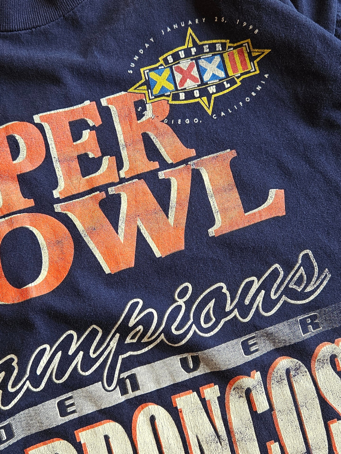 90s TRUE-FAN ''DENVER BRONCOS SUPER BOWL'' T-SHIRT [XL]