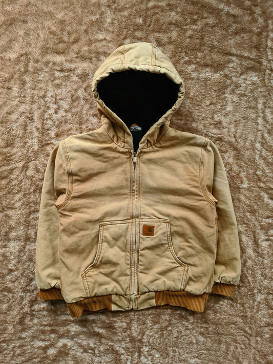 De vintage winkel met tweedehands kleding uit de thrift | 00s CARHARTT TAN HOODED WORK JACKET [S] OUTERWEAR