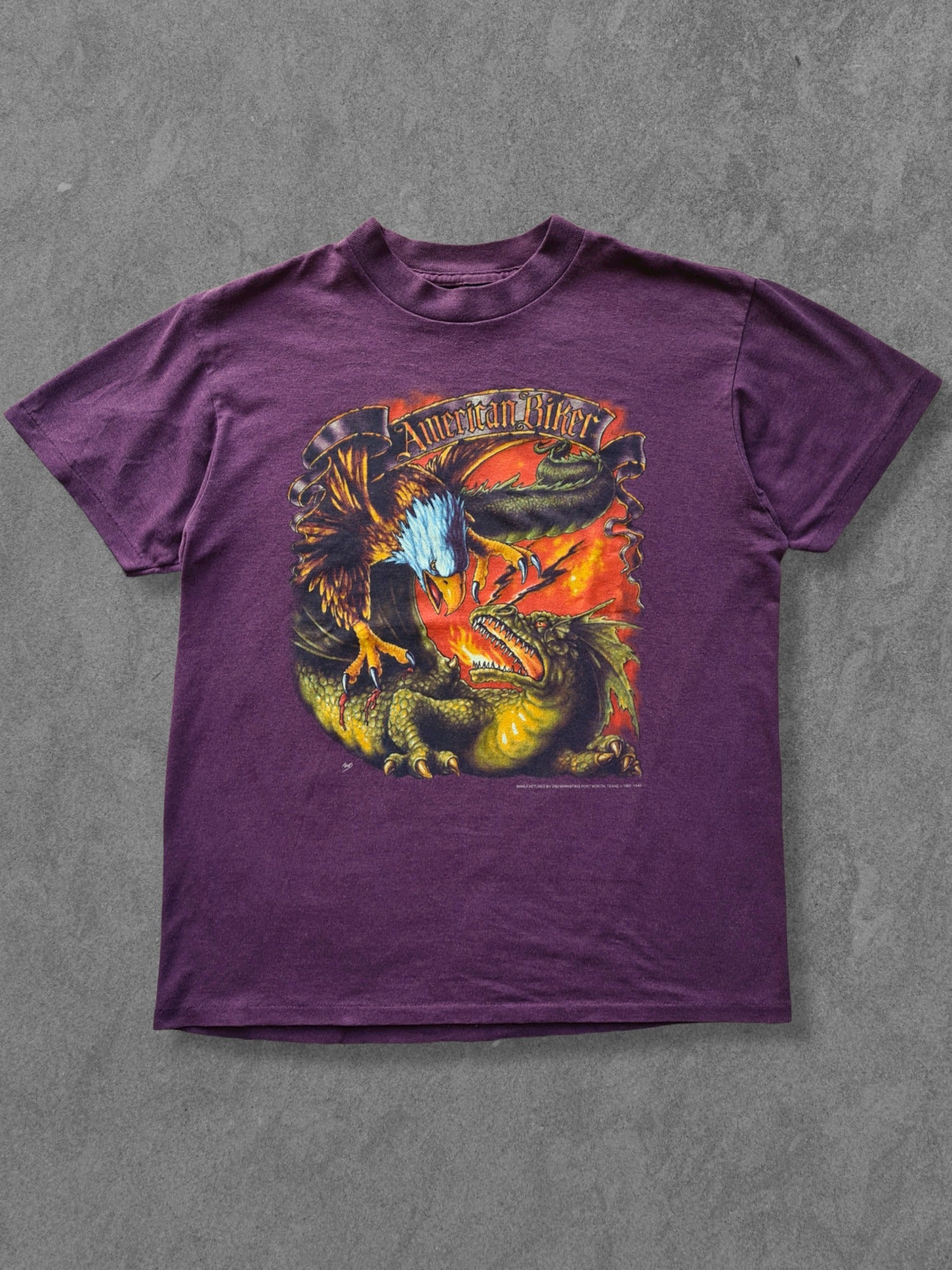 De vintage winkel met tweedehands kleding uit de thrift | 1992 3D EMBLEM ''AMERICAN BIKER'' T-SHIRT [L] T-SHIRT