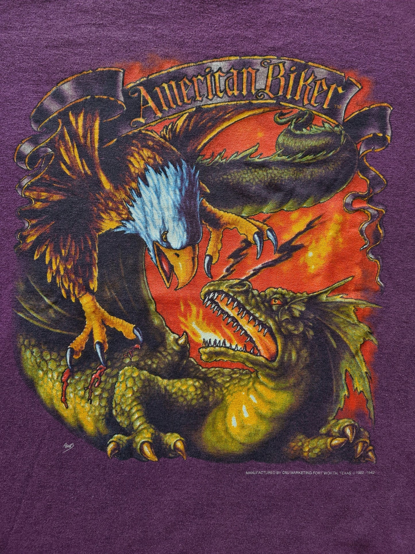 De vintage winkel met tweedehands kleding uit de thrift | 1992 3D EMBLEM ''AMERICAN BIKER'' T-SHIRT [L] T-SHIRT