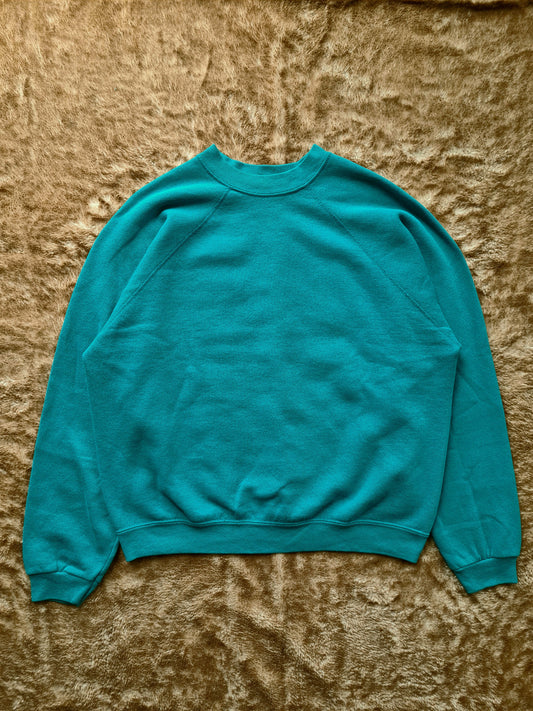 De vintage winkel met tweedehands kleding uit de thrift | 1993 TULTEX BLANK TURQUOISE SWEATSHIRT [L] SWEATSHIRT