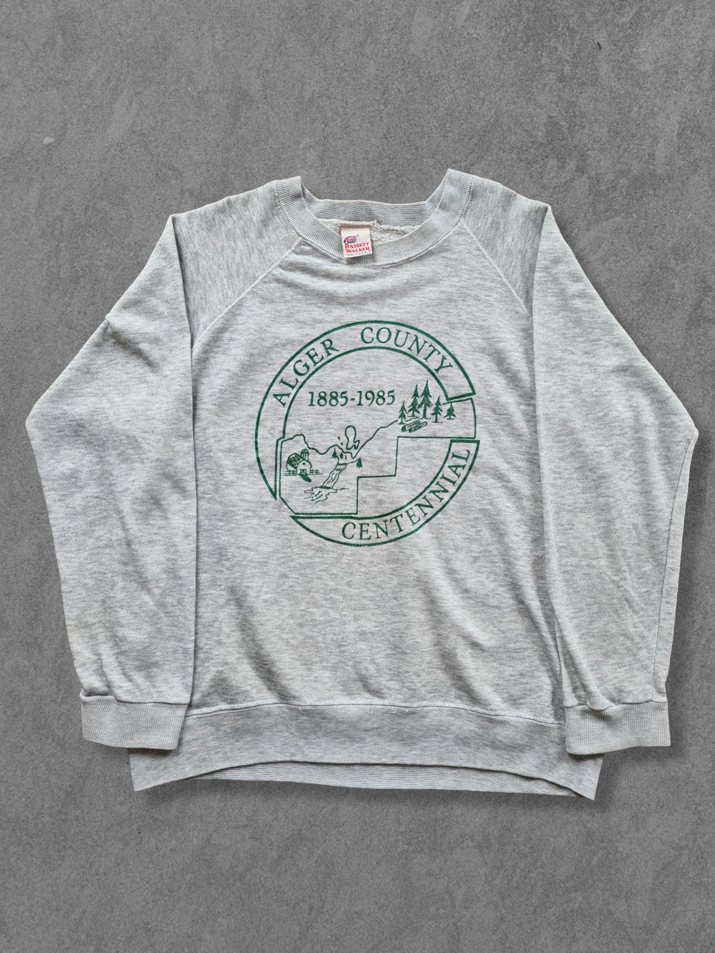De vintage winkel met tweedehands kleding uit de thrift | 80s BASSETT WALKER ''ALGER COUNTY'' SWEATSHIRT [L] SWEATSHIRT