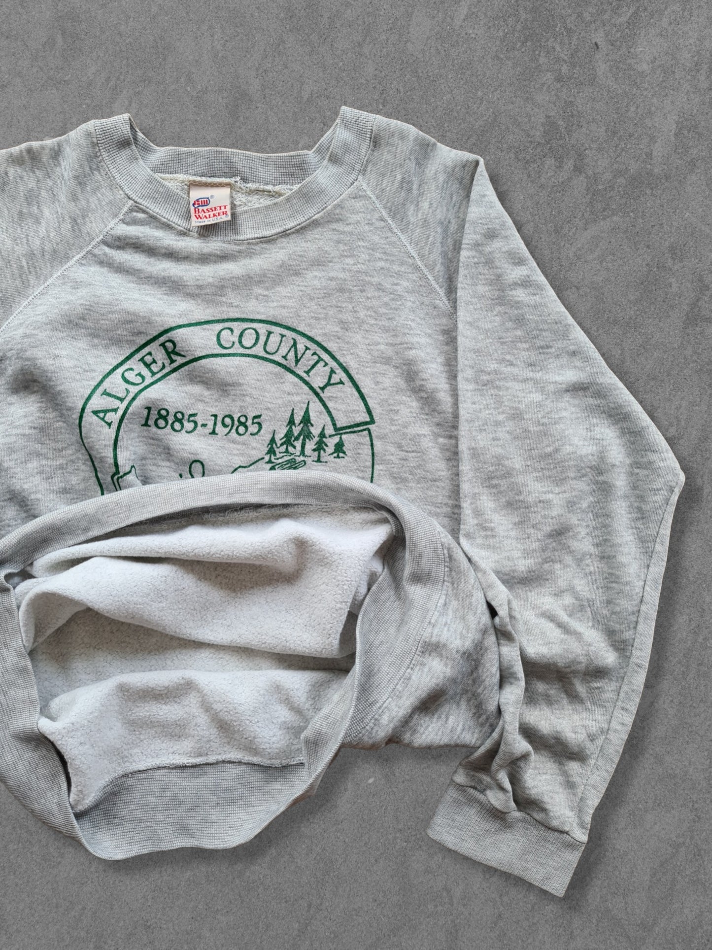 De vintage winkel met tweedehands kleding uit de thrift | 80s BASSETT WALKER ''ALGER COUNTY'' SWEATSHIRT [L] SWEATSHIRT