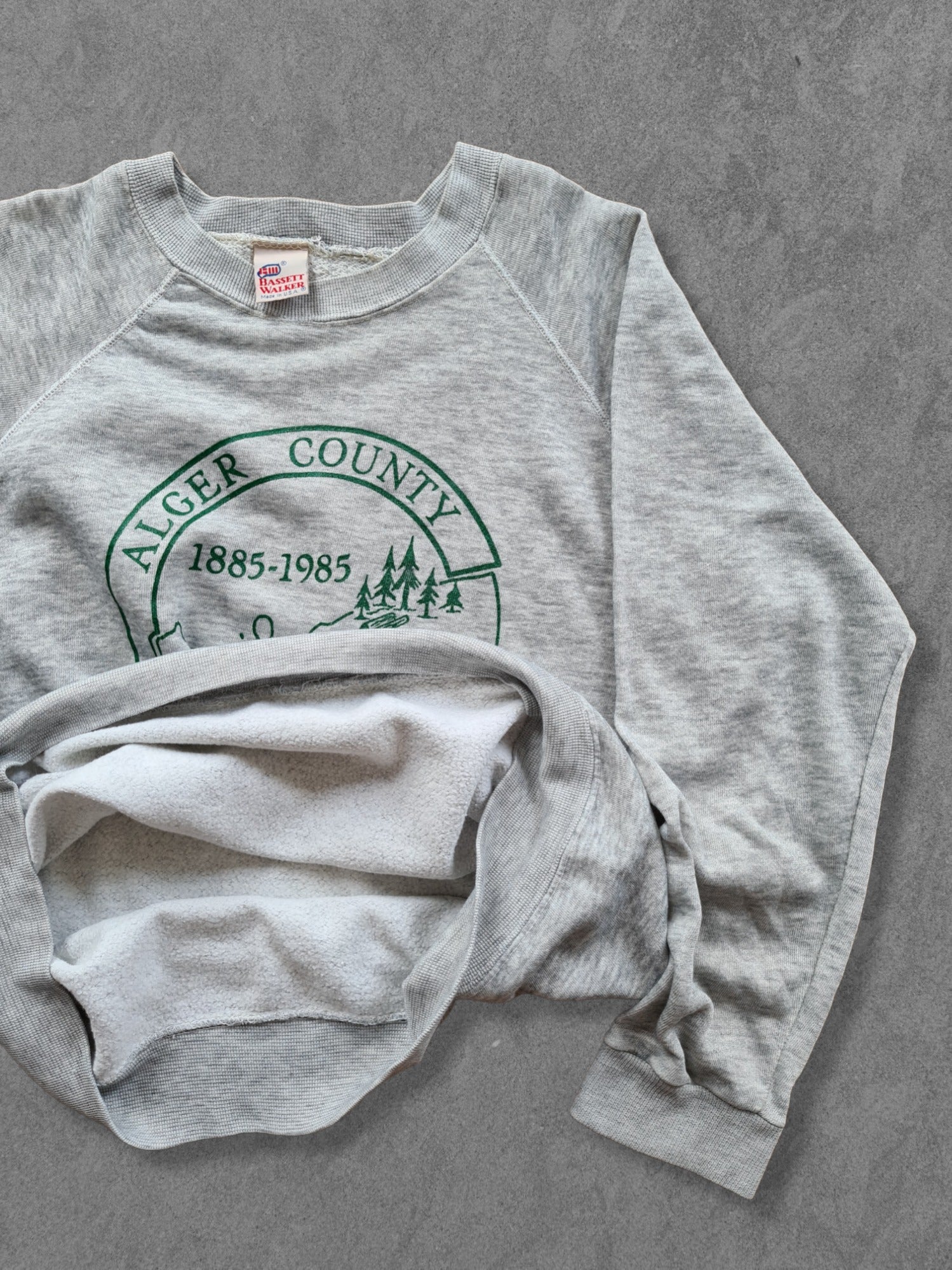 De vintage winkel met tweedehands kleding uit de thrift | 80s BASSETT WALKER ''ALGER COUNTY'' SWEATSHIRT [L] SWEATSHIRT