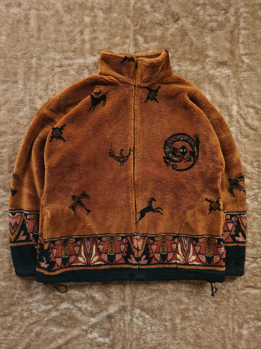 De vintage winkel met tweedehands kleding uit de thrift | 90s BEAR RIDGE NATIVE FLEECE JACKET [XXL] OUTERWEAR