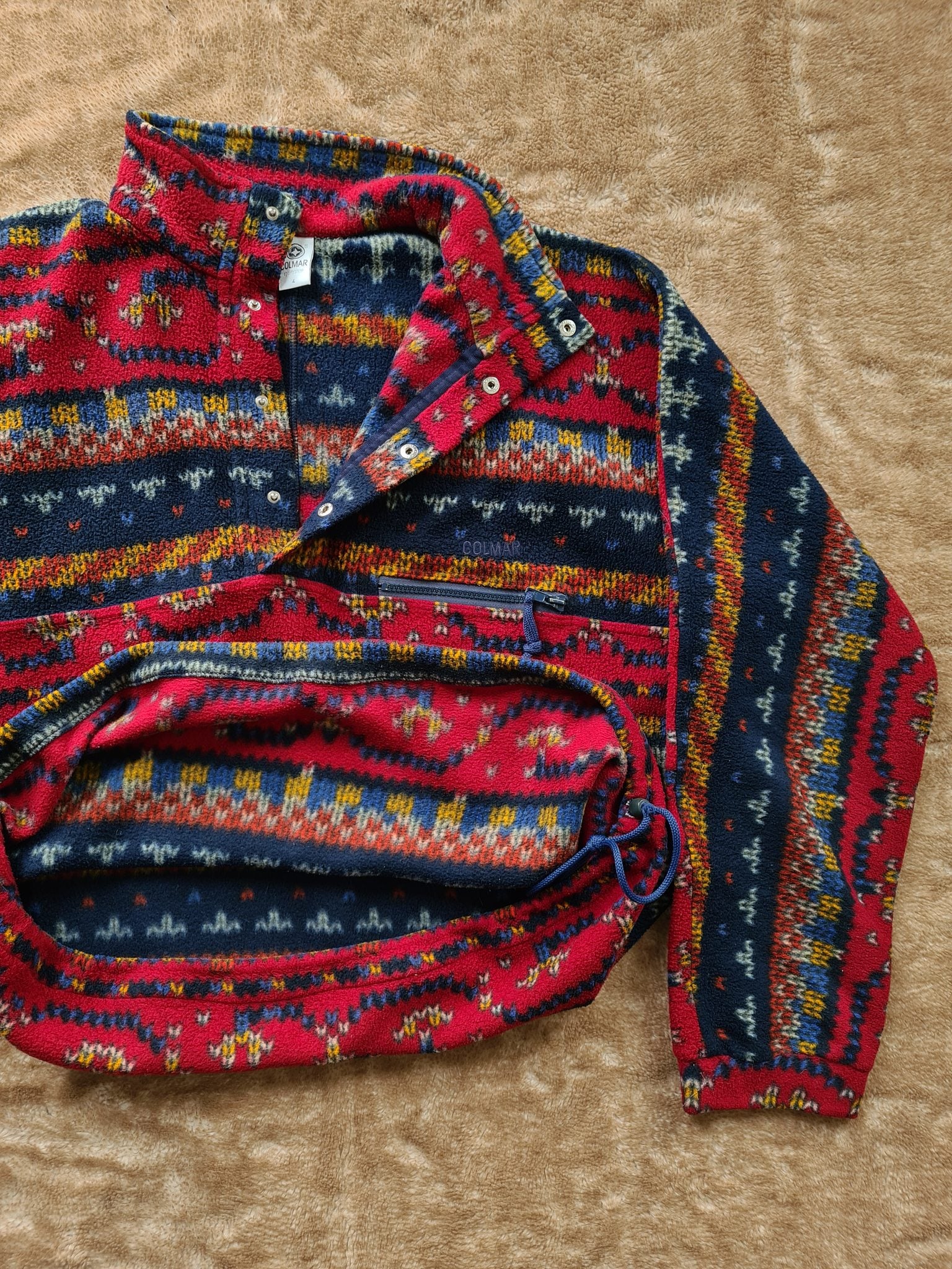 De vintage winkel met tweedehands kleding uit de thrift | 90s COLMAR PATTERNED FLEECE SWEATSHIRT [XL] SWEATSHIRT