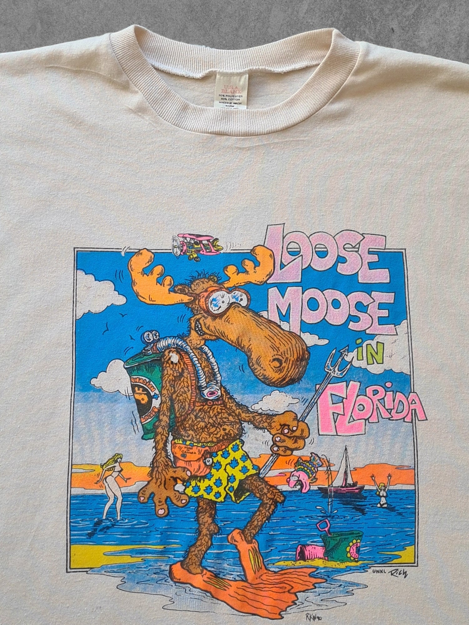 De vintage winkel met tweedehands kleding uit de thrift | 90s U.S.A. BLANX ''LOOSE MOOSE'' T-SHIRT [XXL] T-SHIRT