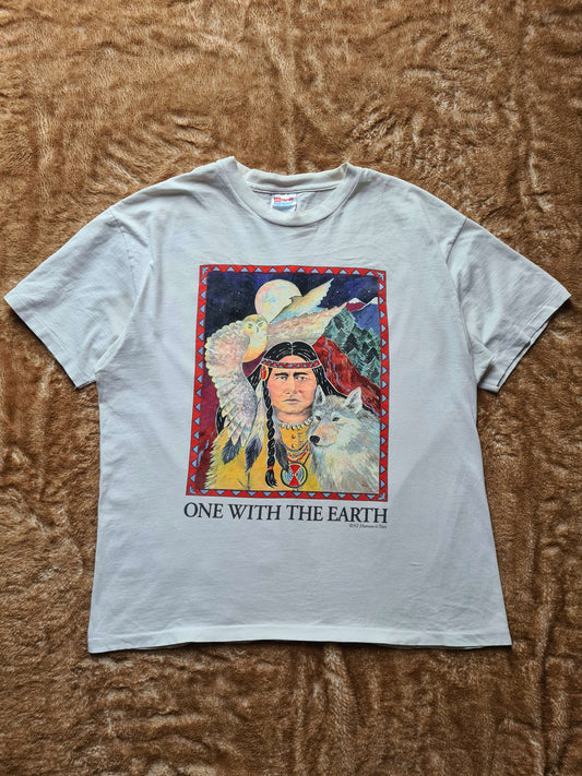 De vintage winkel met tweedehands kleding uit de thrift | 1991 HANES "ONE WITH THE EARTH" T-SHIRT [XXL] T-SHIRT